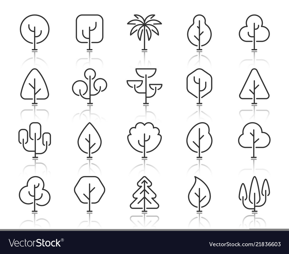 Abstract tree simple black line icons set vector image Abstract tree simple black line icons set