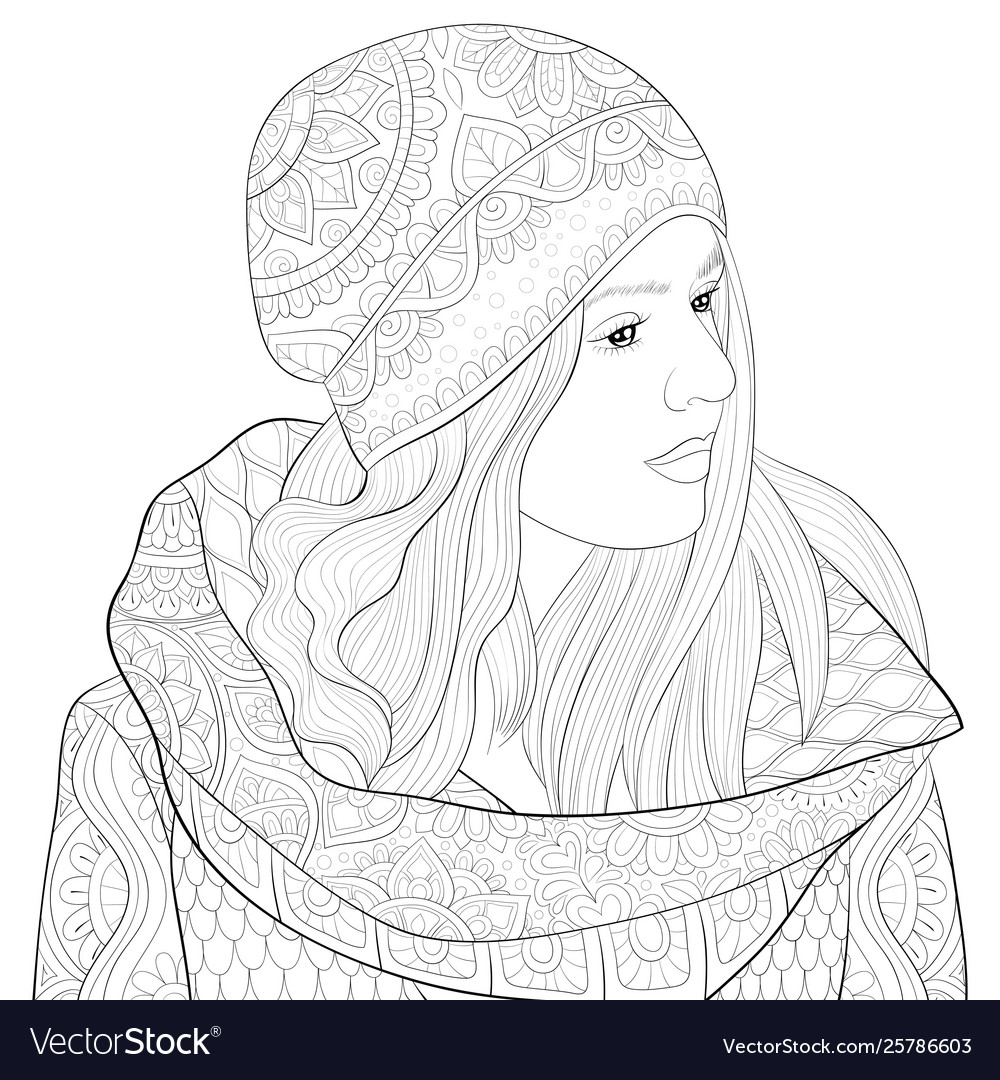 Adult coloring bookpage a cute girl wearing cap vector image Adult coloring bookpage a cute girl wearing cap