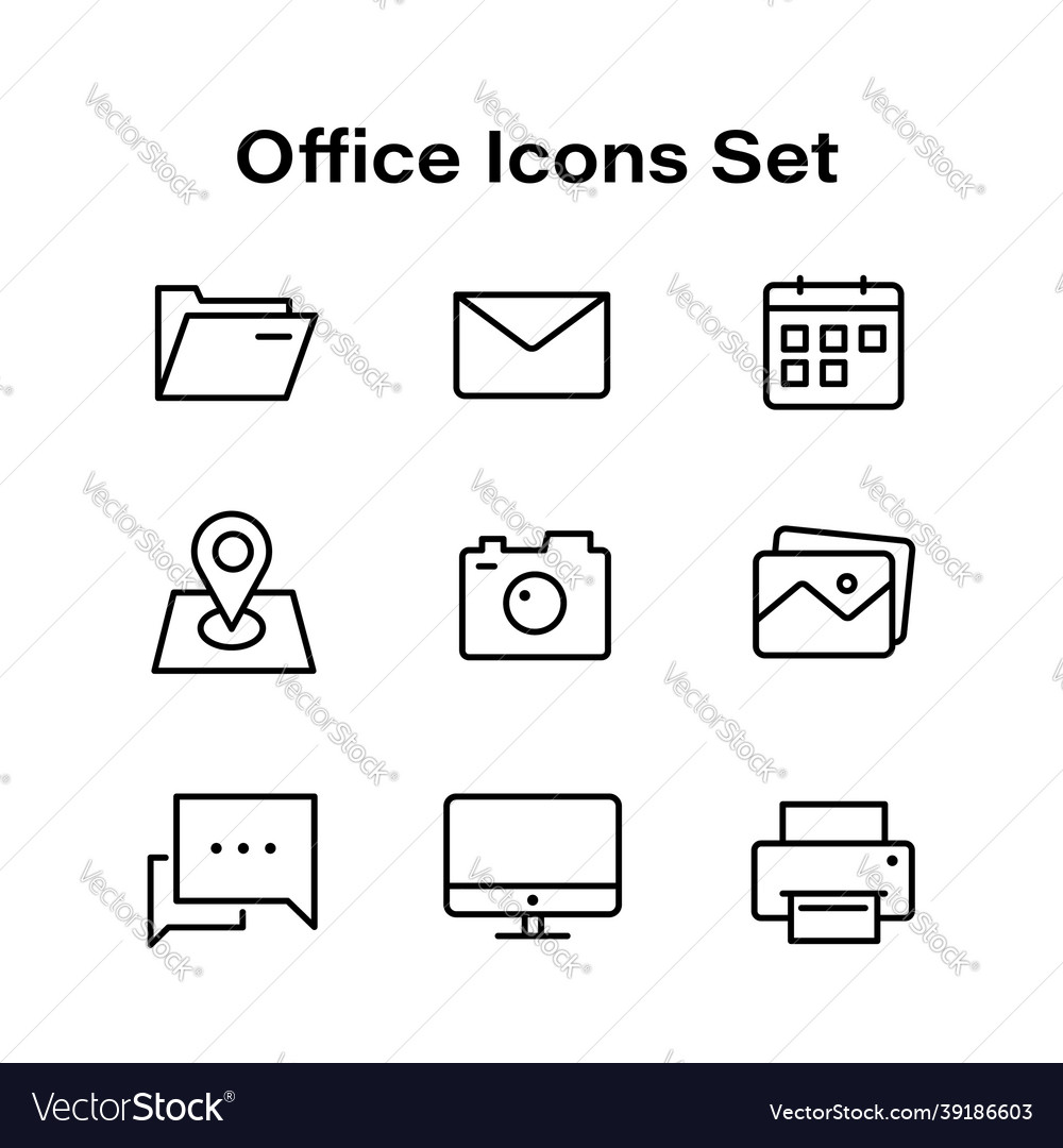 Office icons set for modern concepts web and app vector image Office icons set for modern concepts web and app