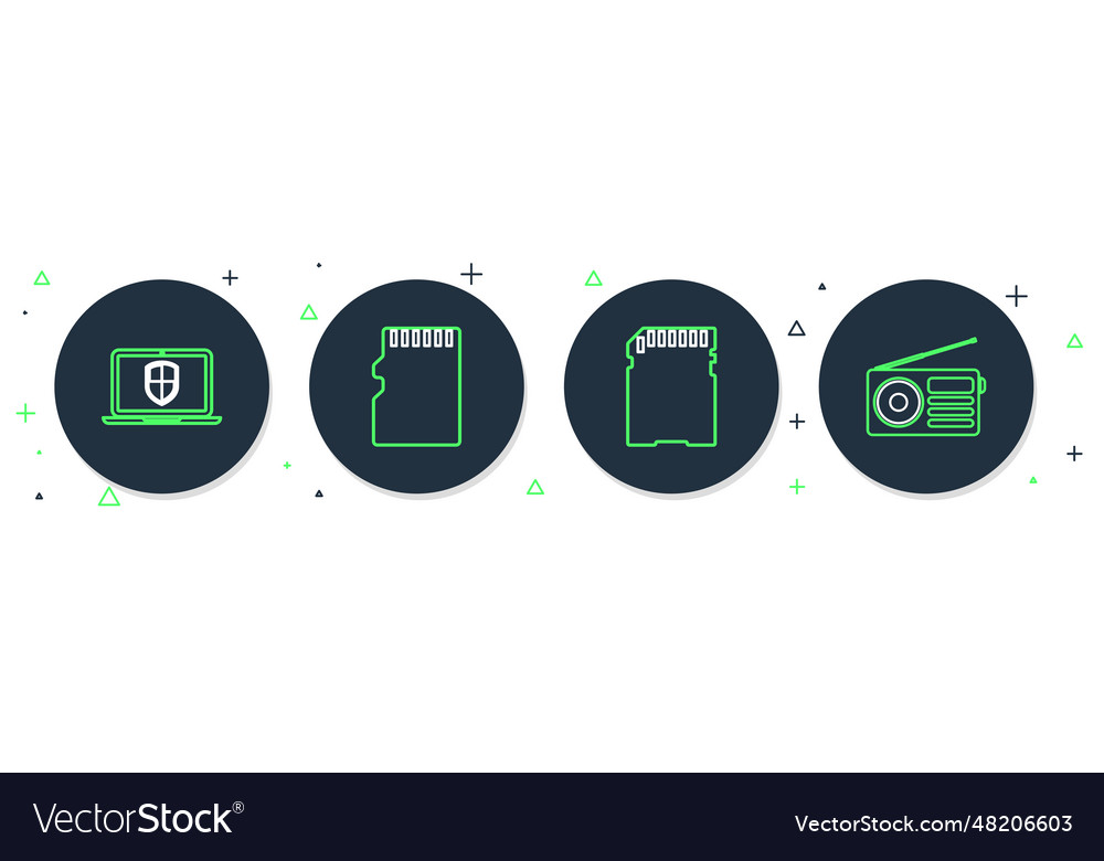 Set line micro sd memory card server with shield vector image Set line micro sd memory card server with shield