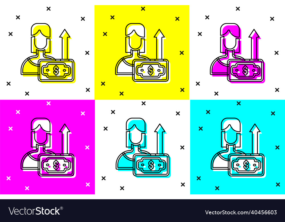 Set money growth woman icon isolated on color