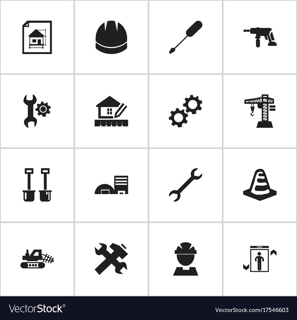 Set of 16 editable building icons includes