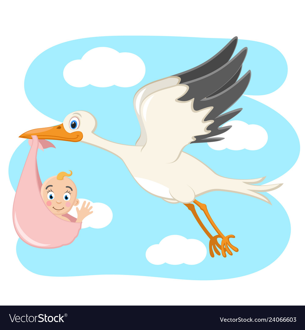 baby carried by stork