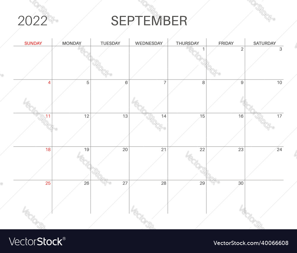 Calendar template for planners 2022 Royalty Free Vector