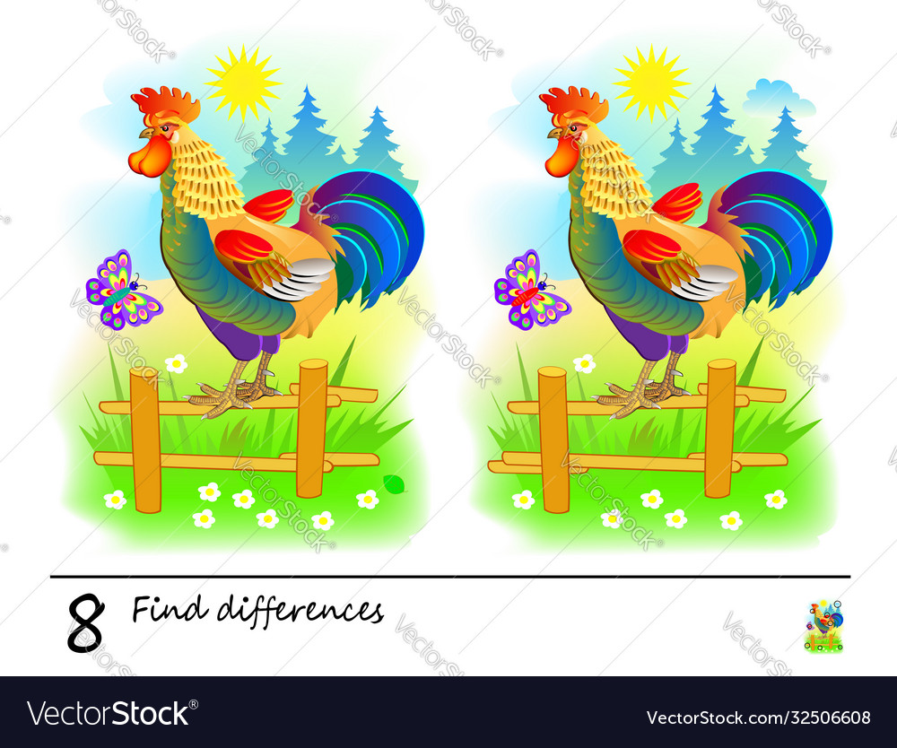 Find 8 differences logic puzzle game for children vector image Find 8 differences logic puzzle game for children
