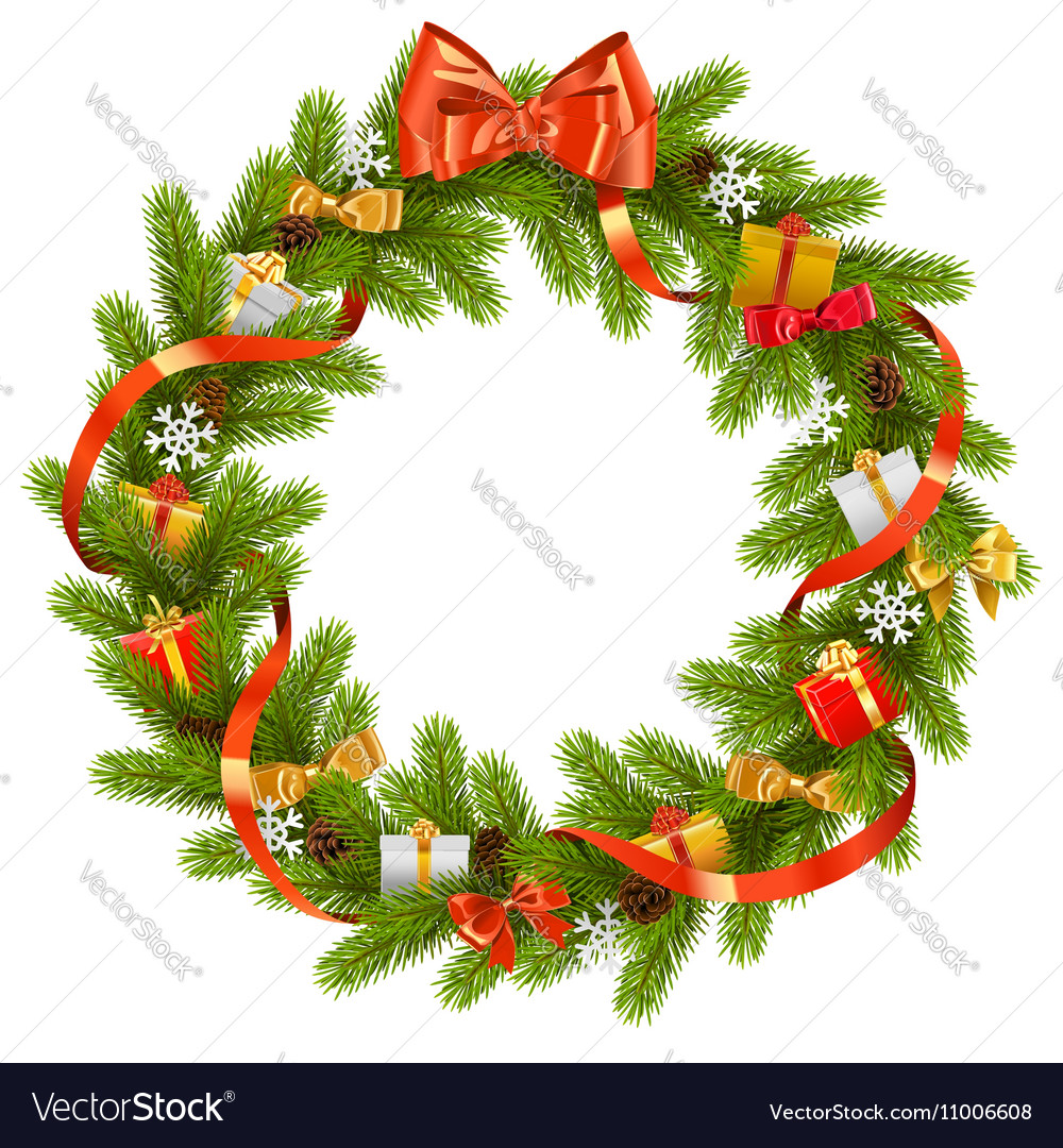 Fir wreath with gifts Royalty Free Vector Image