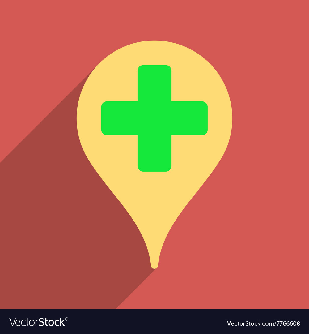 Medical map marker flat longshadow square icon