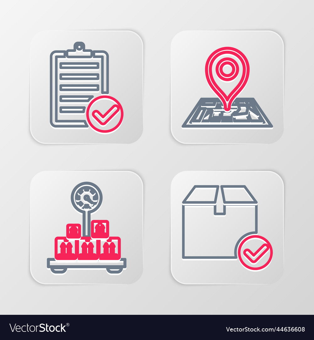 Set line package box with check mark scale vector image Set line package box with check mark scale