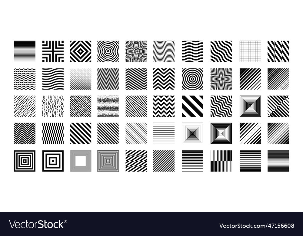 Set Of Geometric Linear Shapes Square Figures With Various Patterns