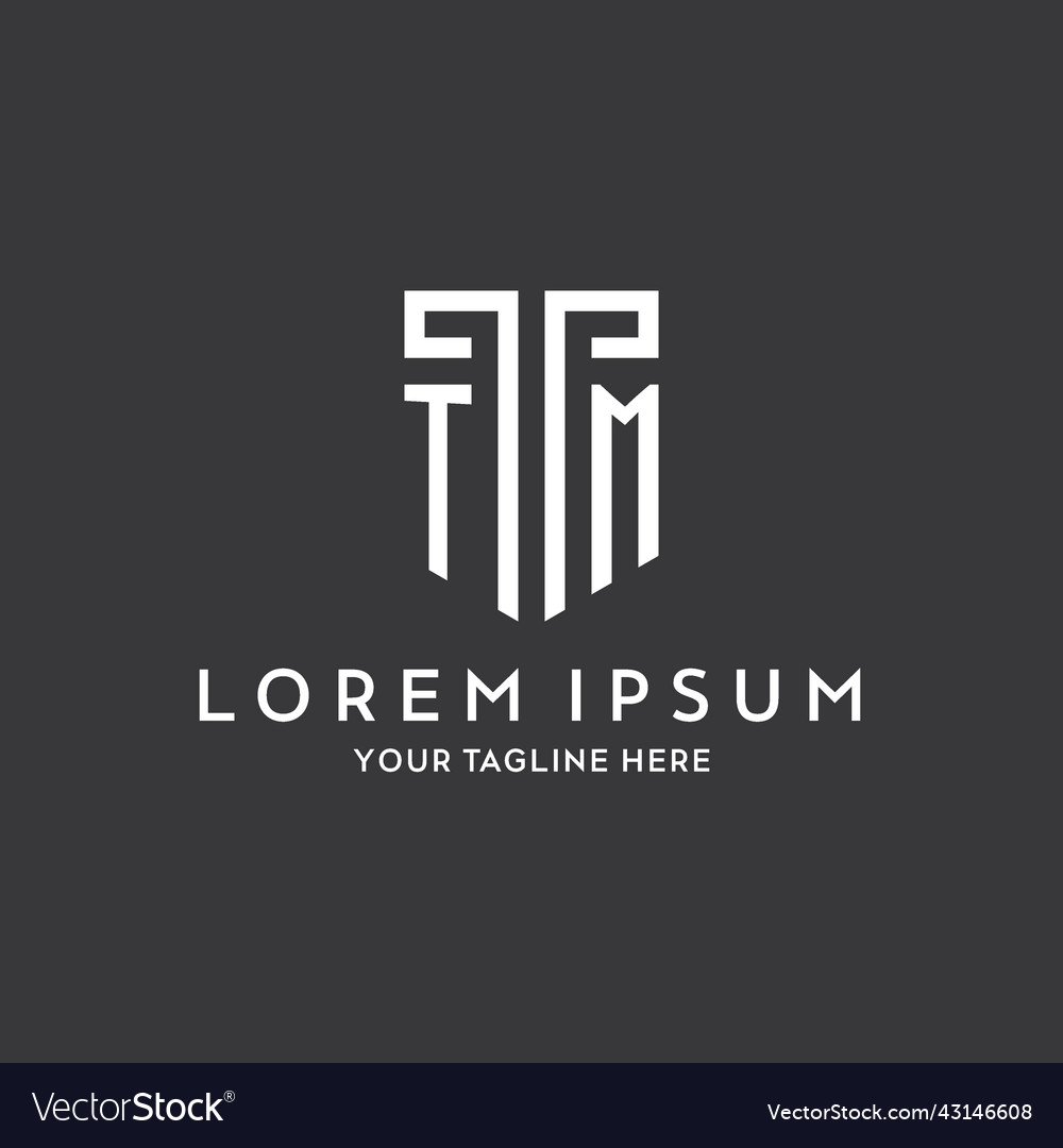 Tm monogram initial name with shield shape icon
