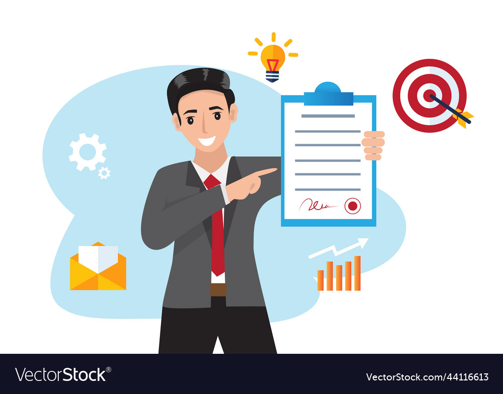 Award winning concept a man holding certificate vector image Award winning concept a man holding certificate