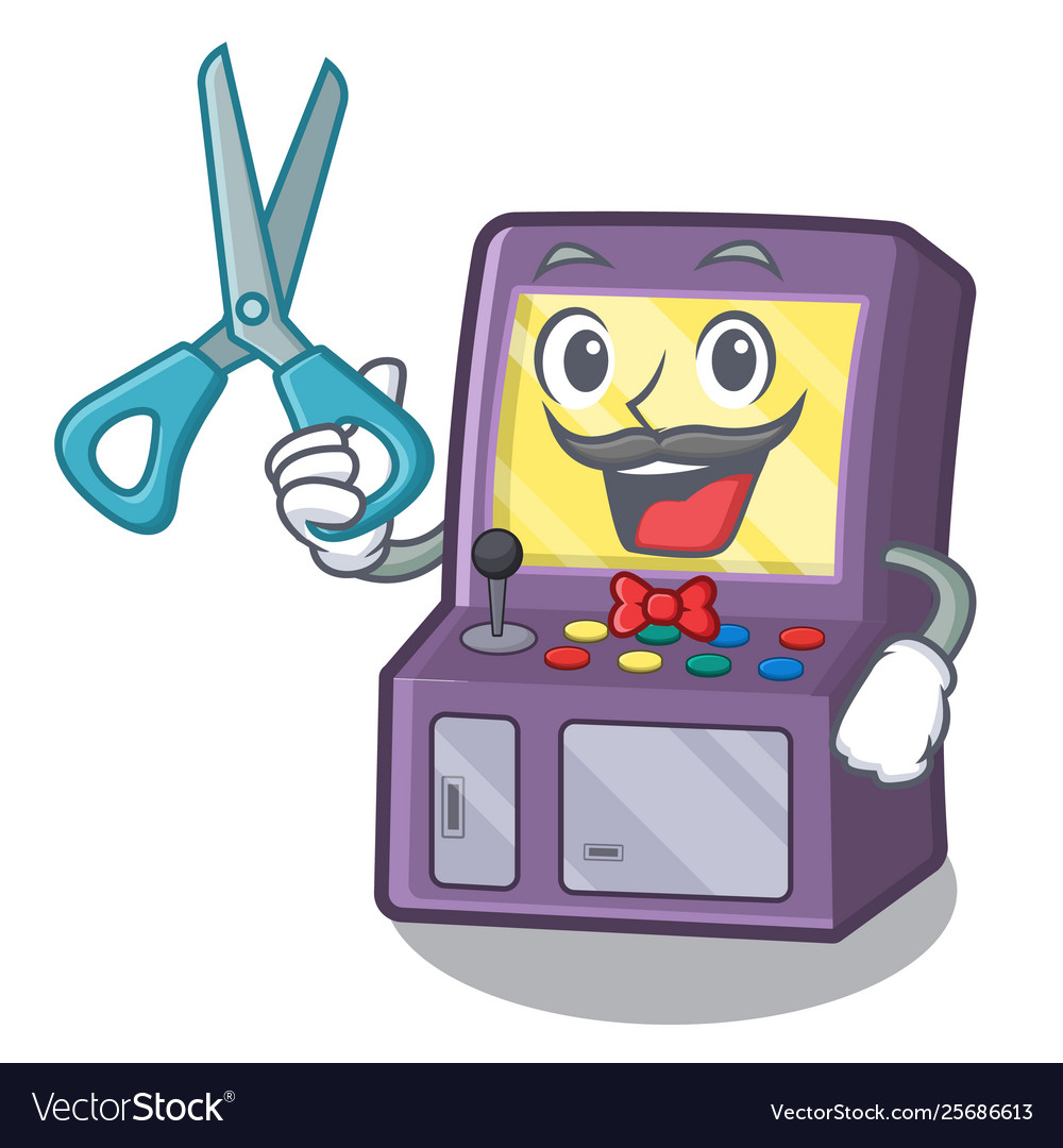Barber arcade machine isolated with character Vector Image Barber arcade machine isolated with character