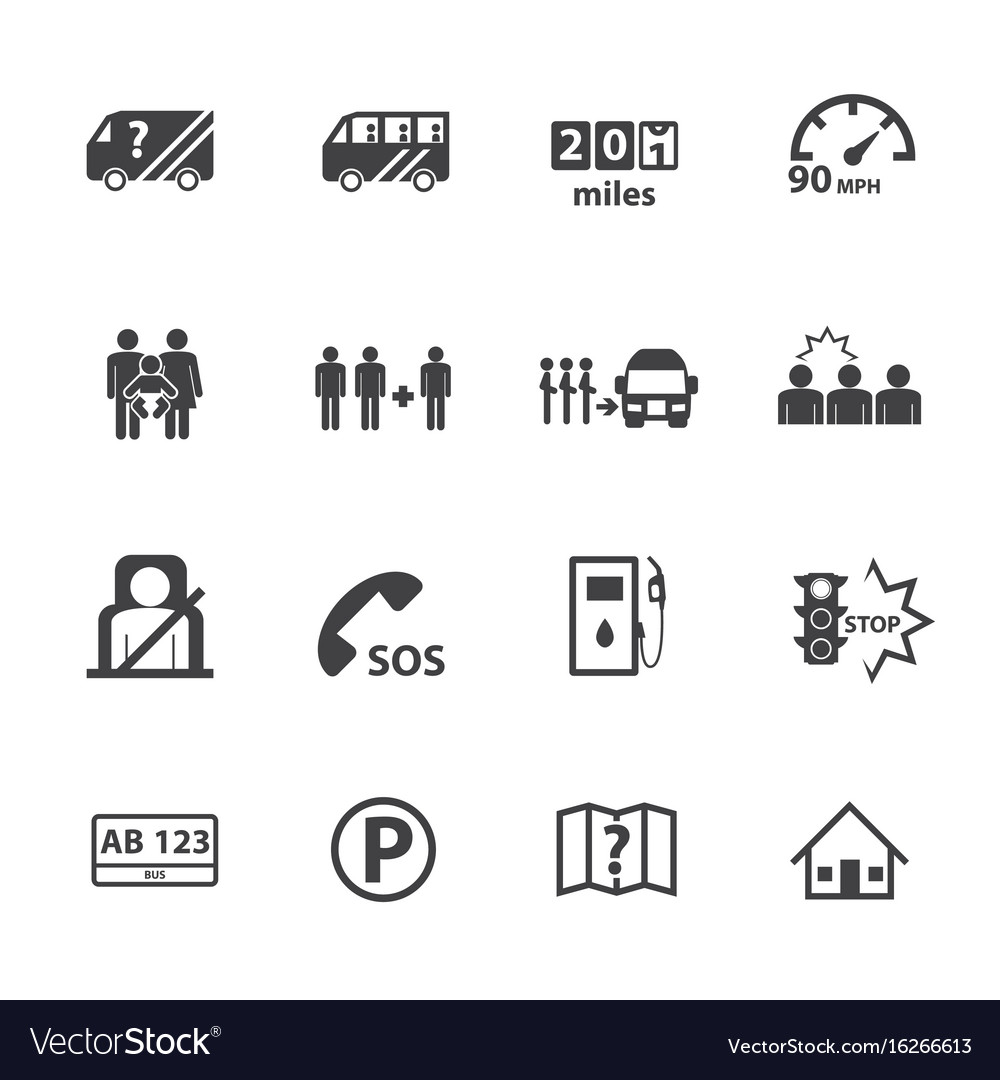 Dangers of public bus icons set flat design