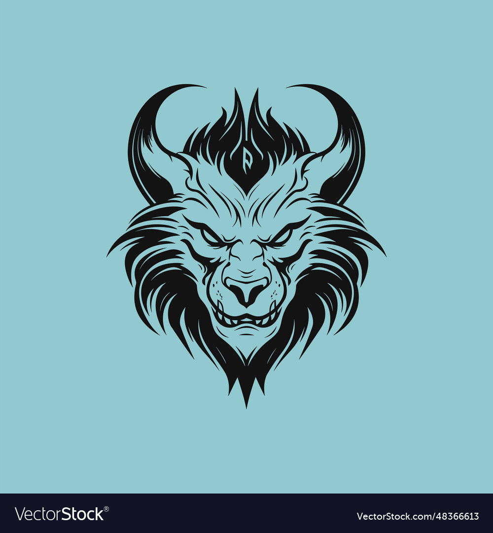 Demon face vintage logo line art concept black