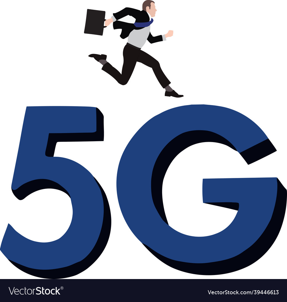 Distinguished person runs fast over 5g symbol