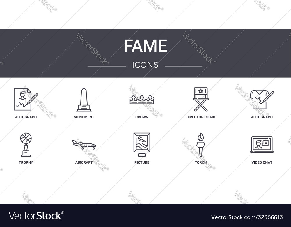 Fame concept line icons set contains usable vector image Fame concept line icons set contains usable