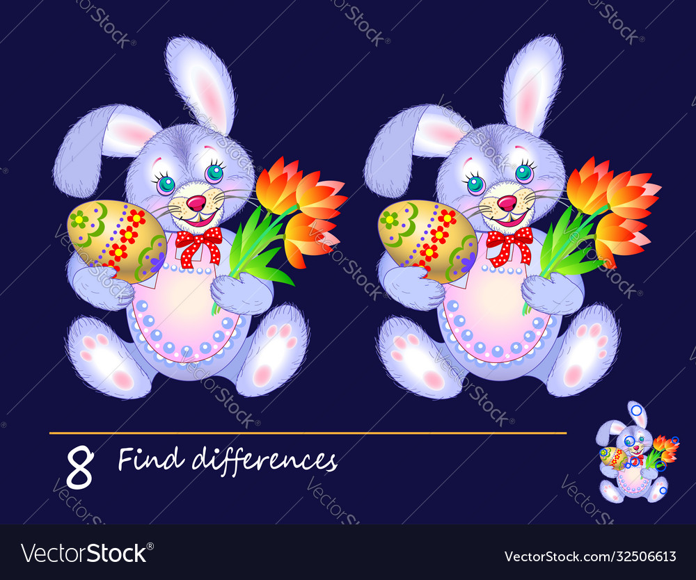 Find 8 differences logic puzzle game for children vector image Find 8 differences logic puzzle game for children