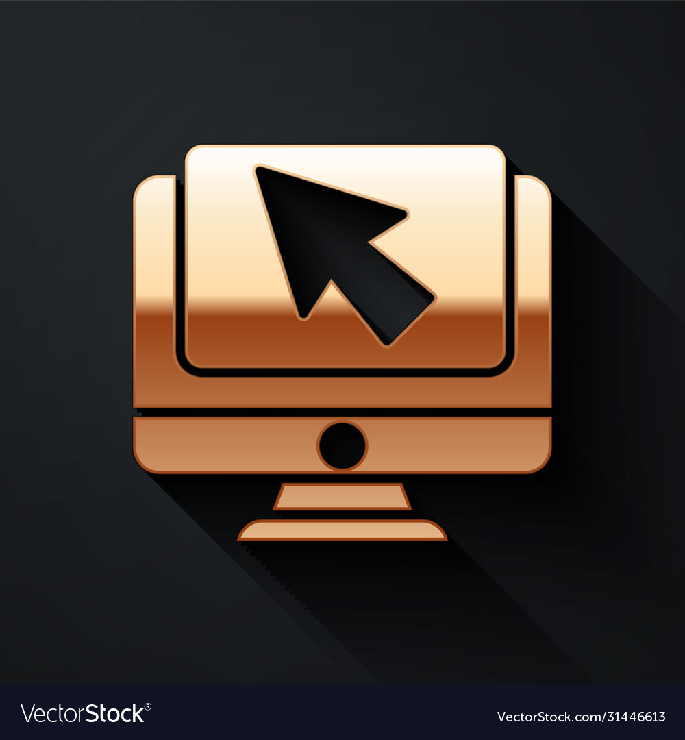 Gold computer monitor and cursor icon isolated vector image Gold computer monitor and cursor icon isolated