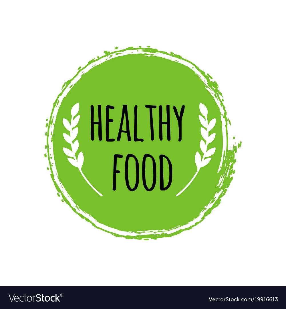 Healthy food logo green circle brush vegan badge Vector Image