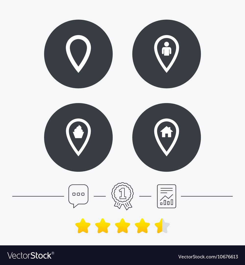 Map pointer icons home food and user location