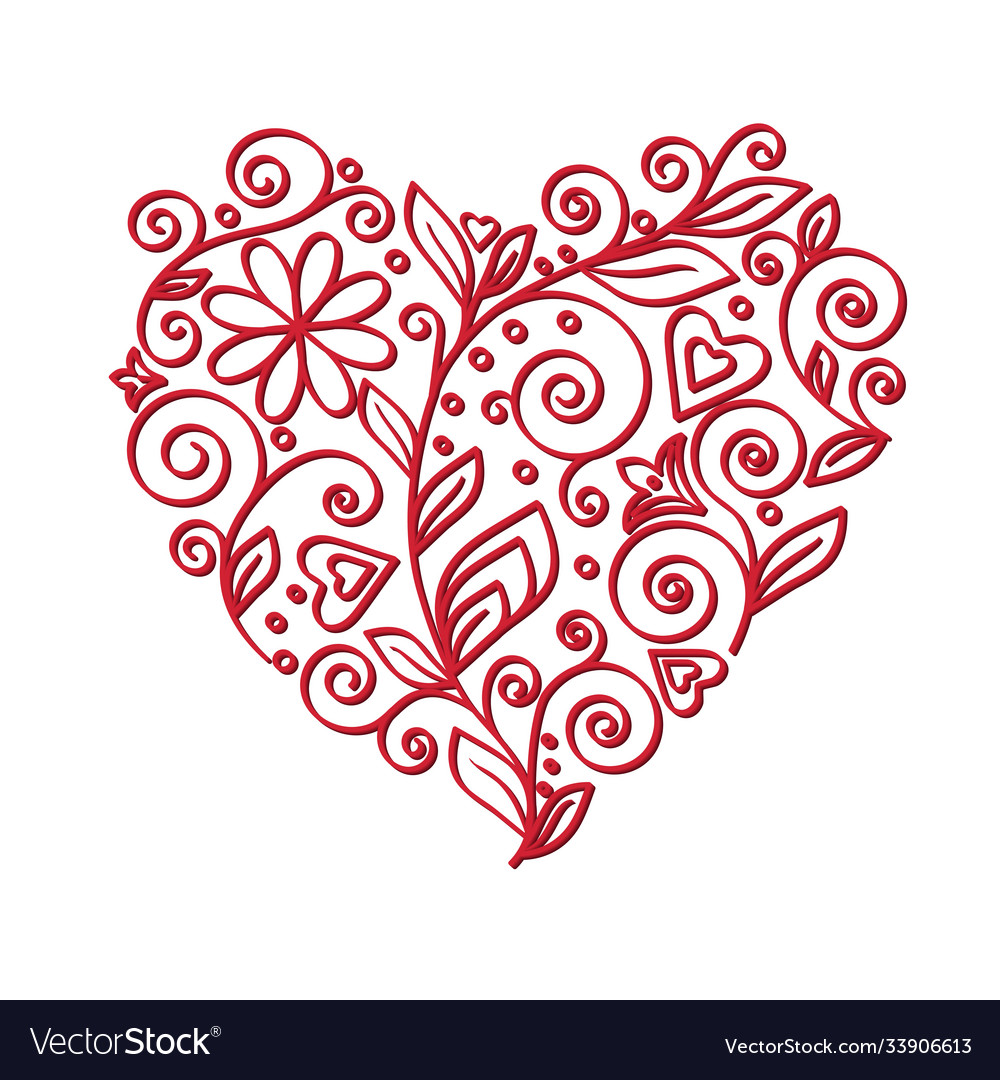 Openwork red heart with flower and curls vector image Openwork red heart with flower and curls