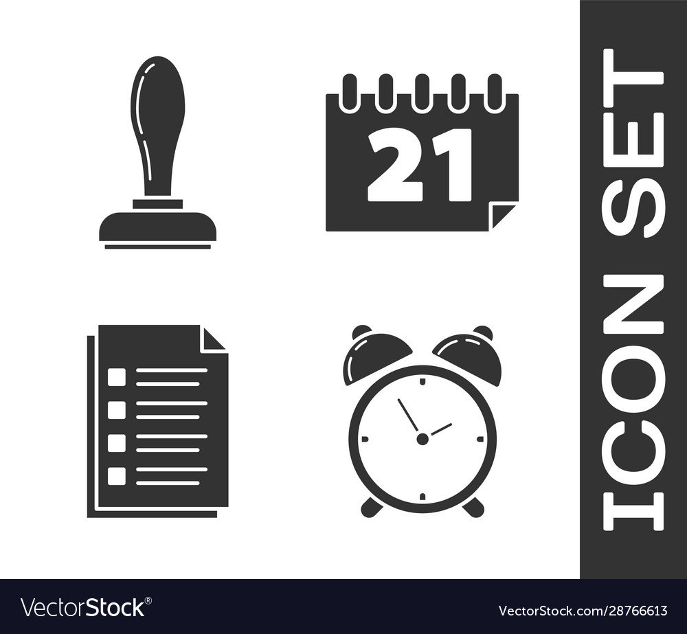 Set alarm clock stamp file document and calendar vector image Set alarm clock stamp file document and calendar