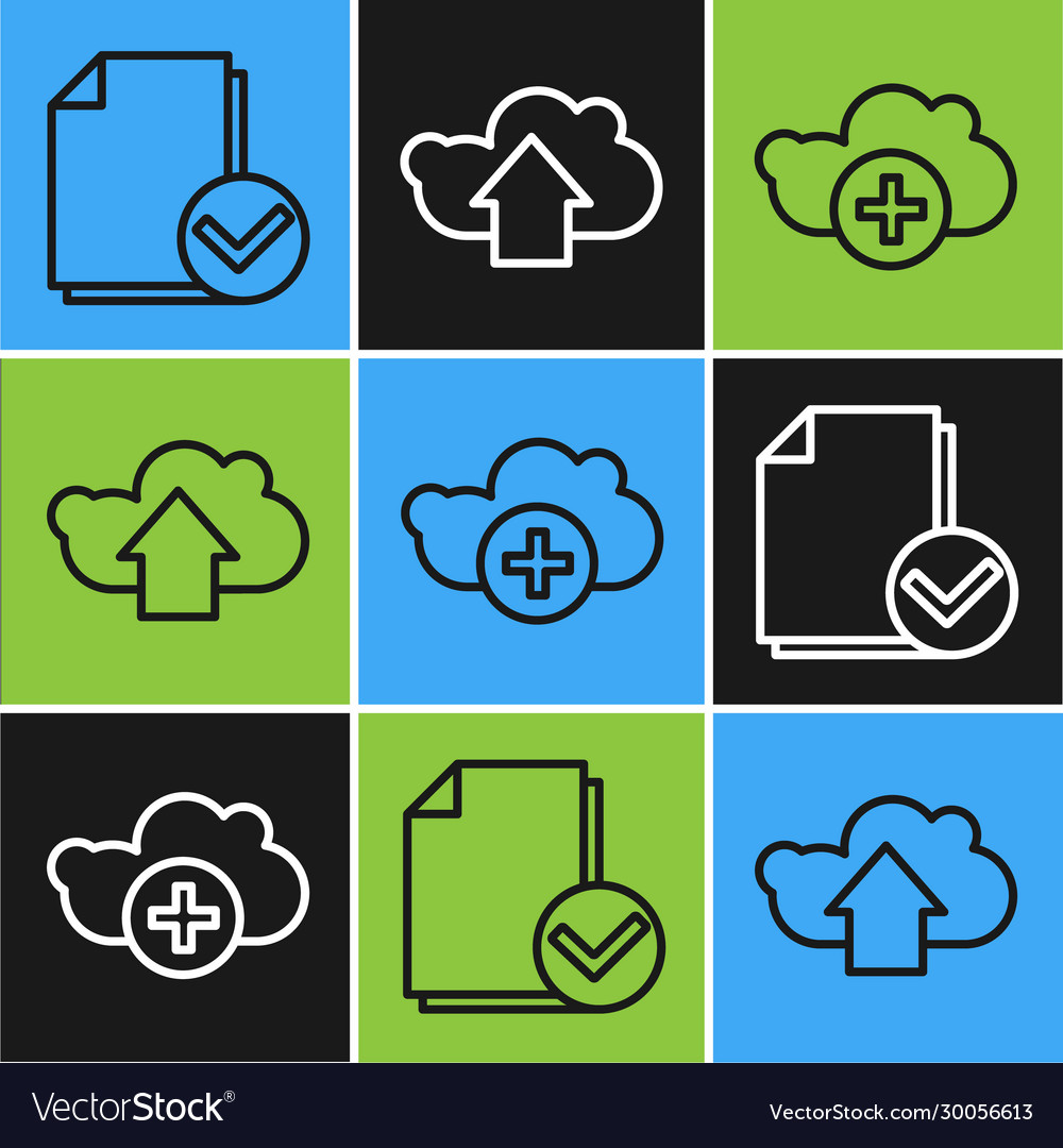 Set line document and check mark add cloud vector image Set line document and check mark add cloud