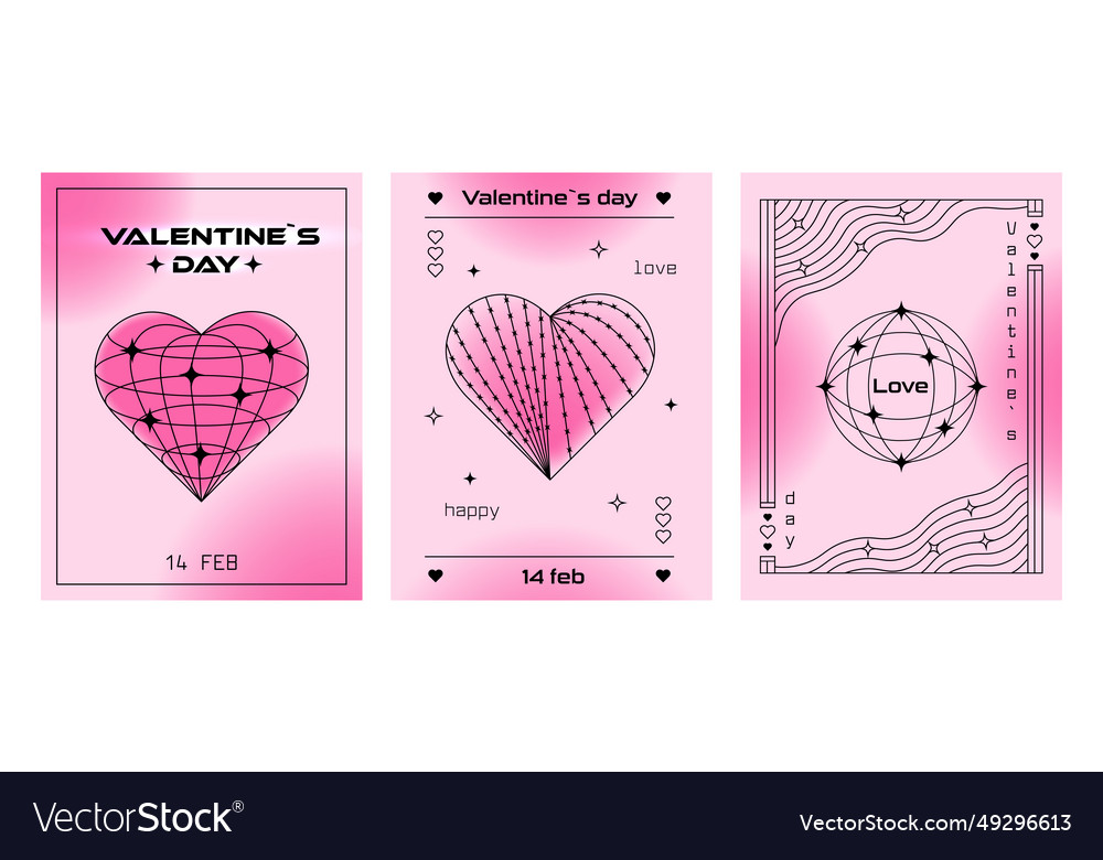 Set of valentines day posters in y2k style vector image Set of valentines day posters in y2k style