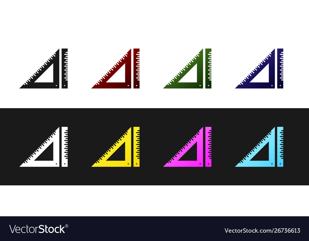 Set triangular ruler icon isolated on black