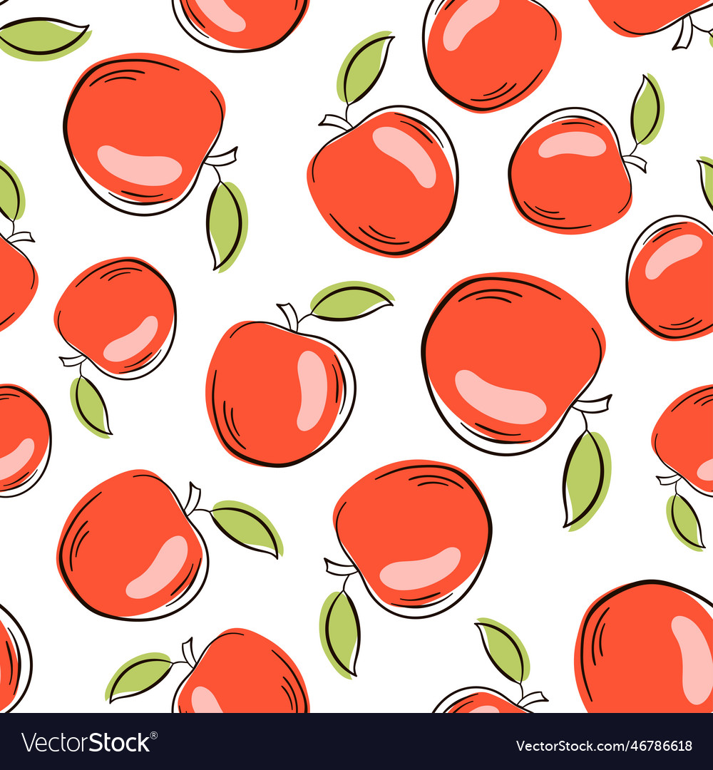 Apple Seamless Pattern Hand Drawn Fresh Royalty Free Vector