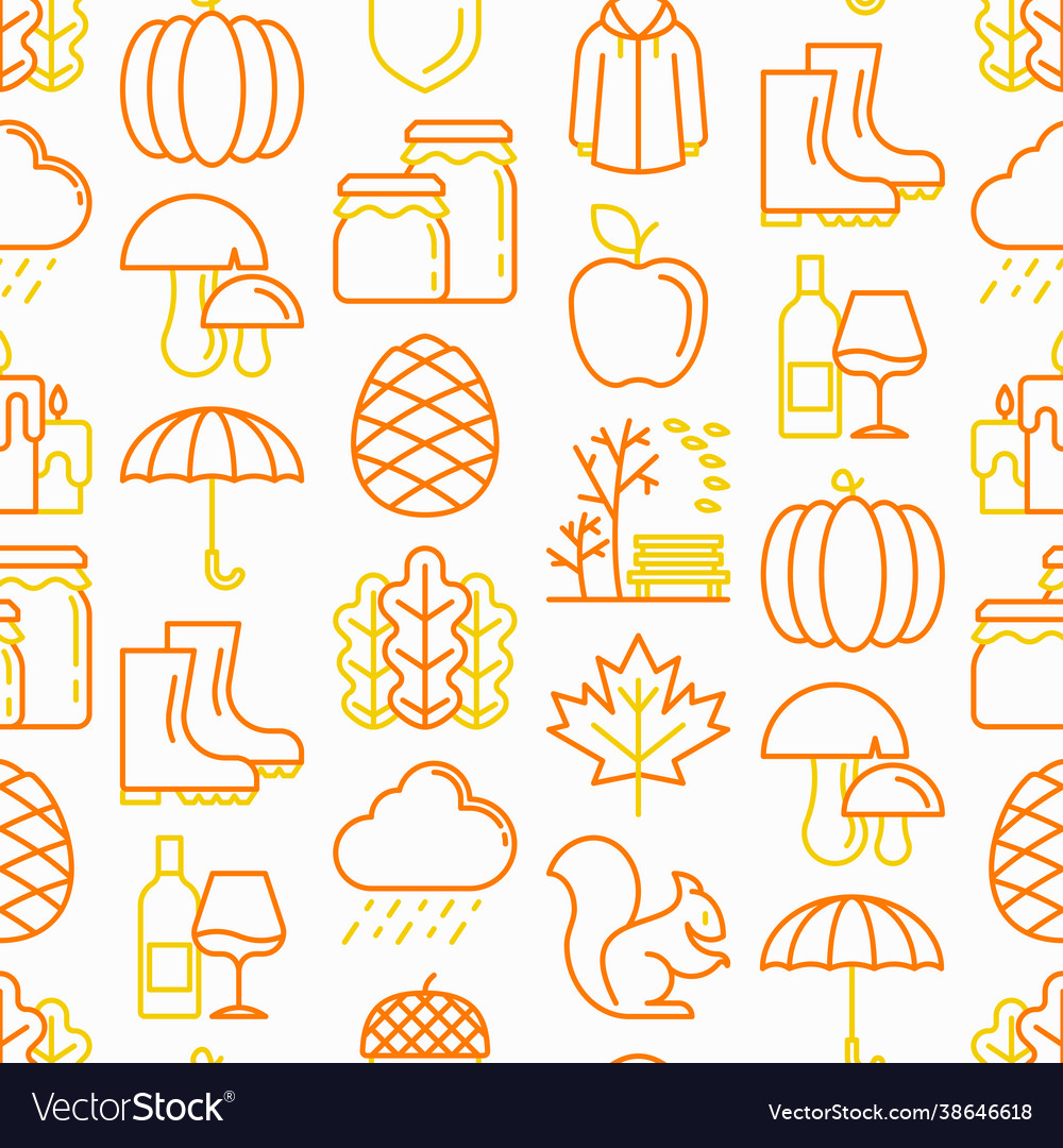 Autumn seamless pattern with thin line icons