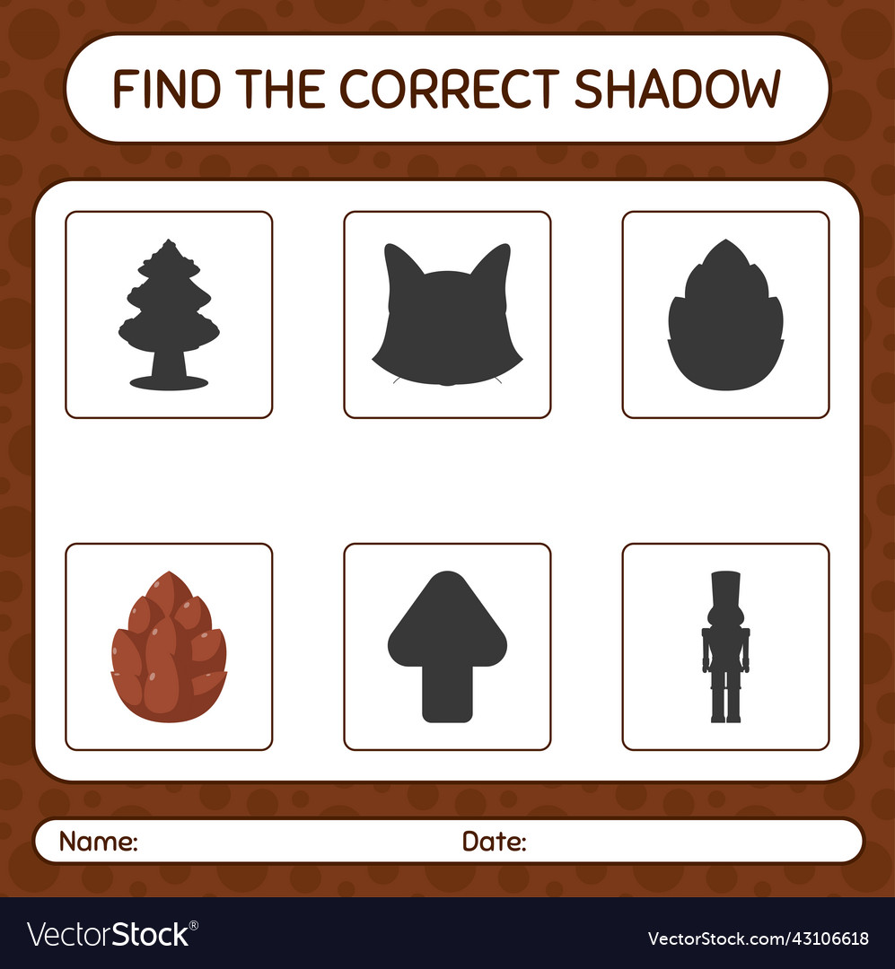 Find the correct shadows game with pine cone vector image Find the correct shadows game with pine cone