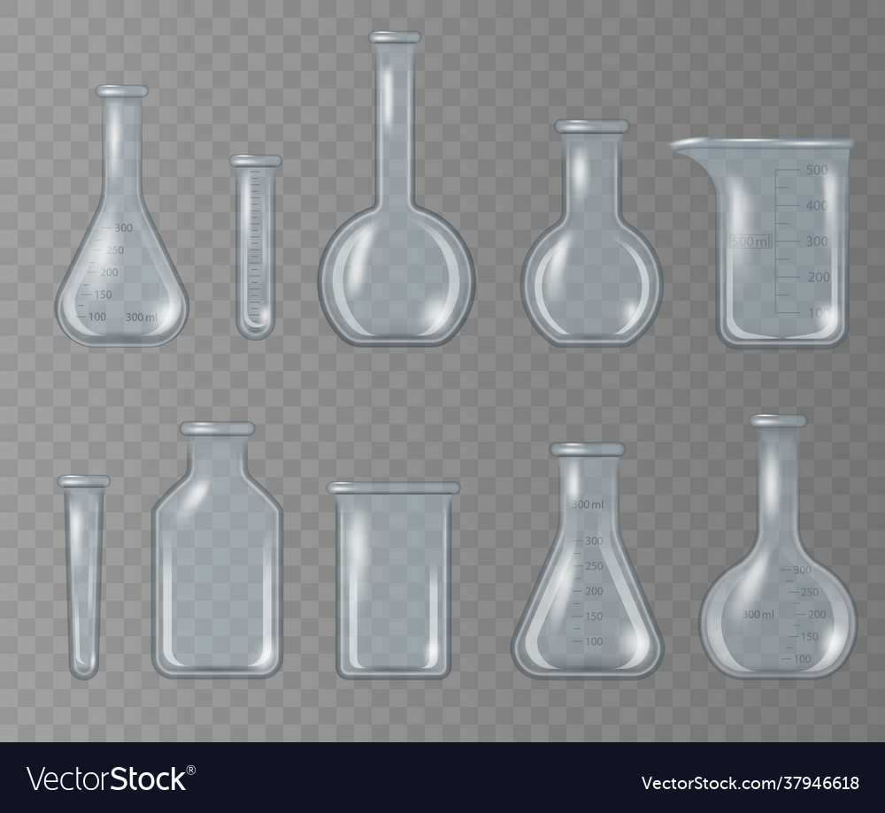 Realistic 3d Chemical Lab Beaker Glass Flask Vector Image