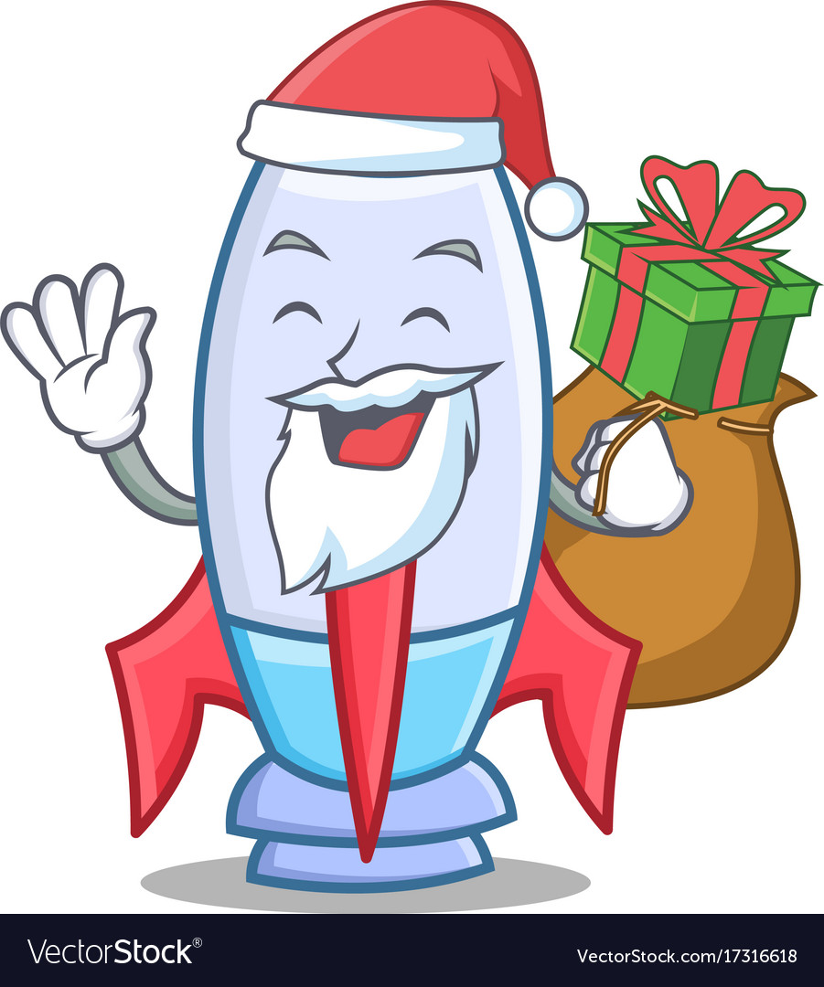 Santa with gift cute rocket character cartoon