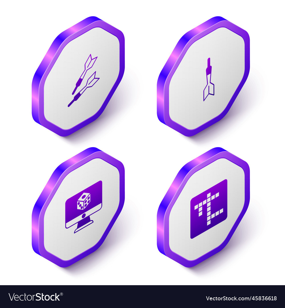 Set isometric dart arrow game dice and crossword