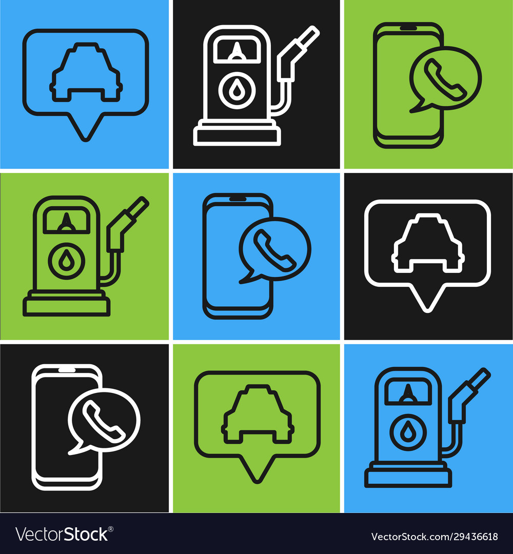 Set line map pointer with taxi call vector image Set line map pointer with taxi call