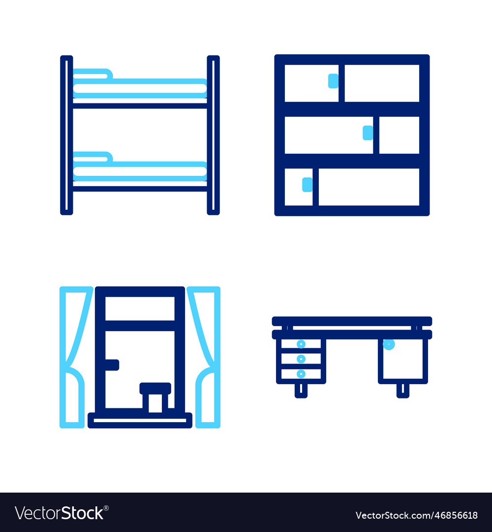 Set line office desk window with curtains shelf vector image Set line office desk window with curtains shelf