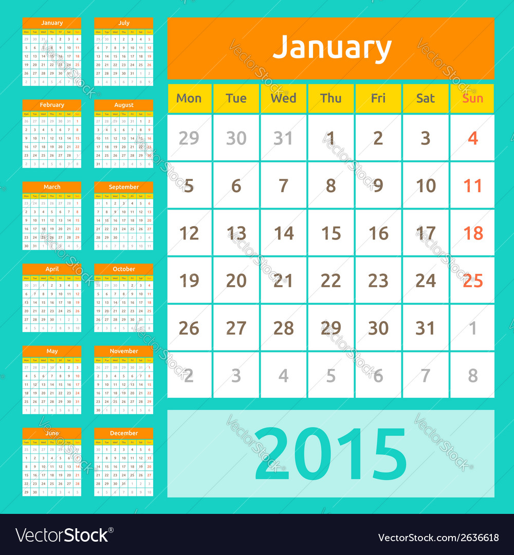 Simple european 2015 year calendar