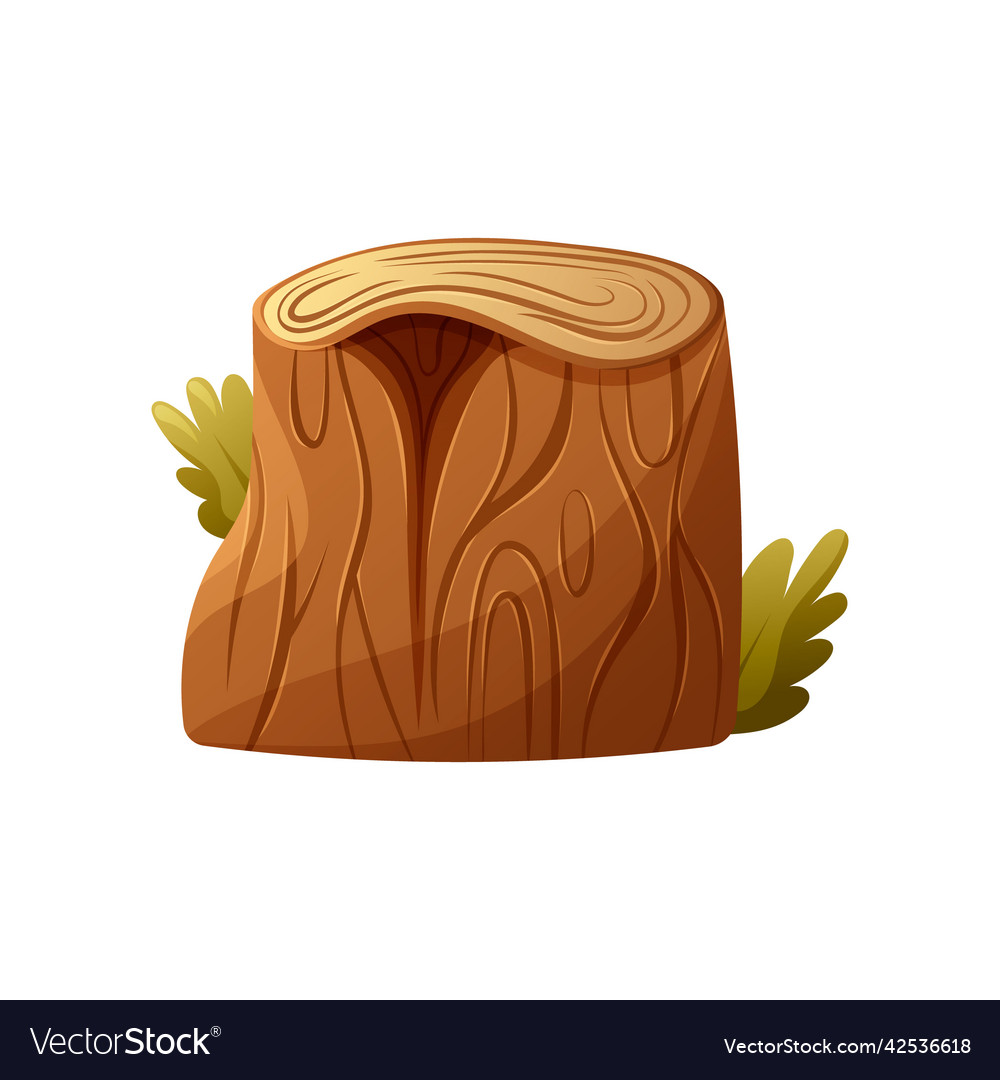 Stump with leaves in cartoon style Royalty Free Vector Image