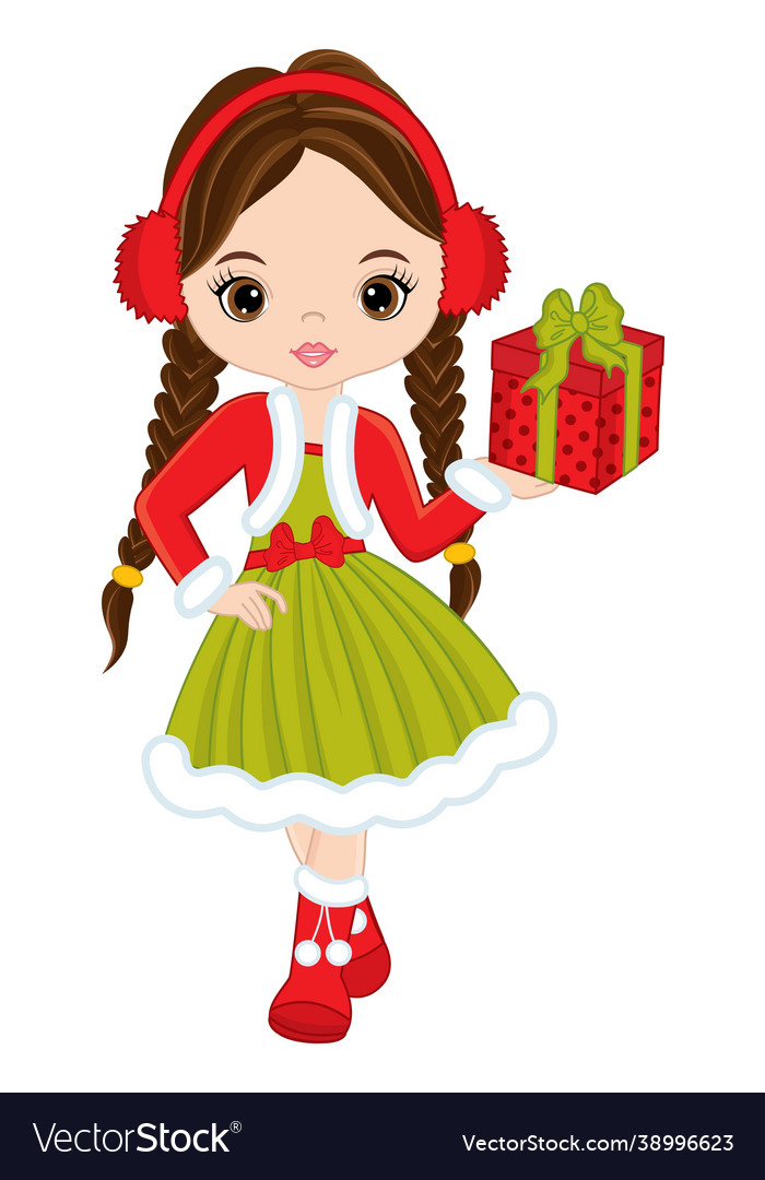 Beautiful young girl holding christmas gift box Vector Image Beautiful young girl holding christmas gift box