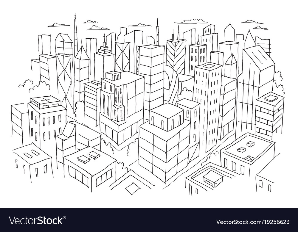 Big city view from top sketch hand drawn Vector Image