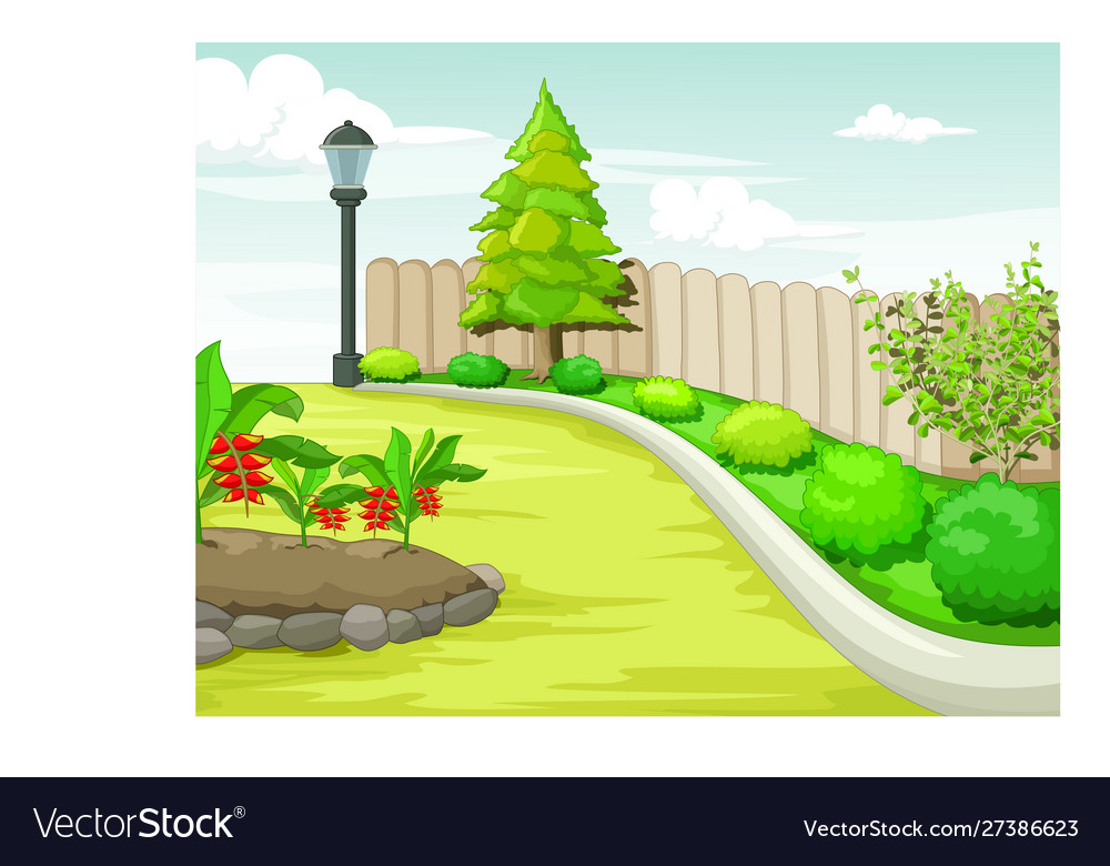 Cool park landscape with flower and lamp cartoon