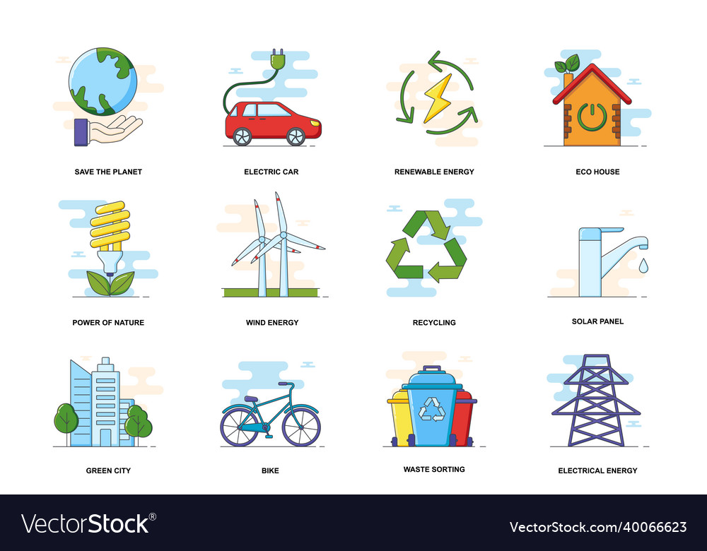 Environmental sustainability flat icons set Vector Image