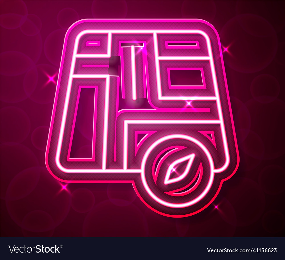 Glowing neon line map pointer with taxi car icon