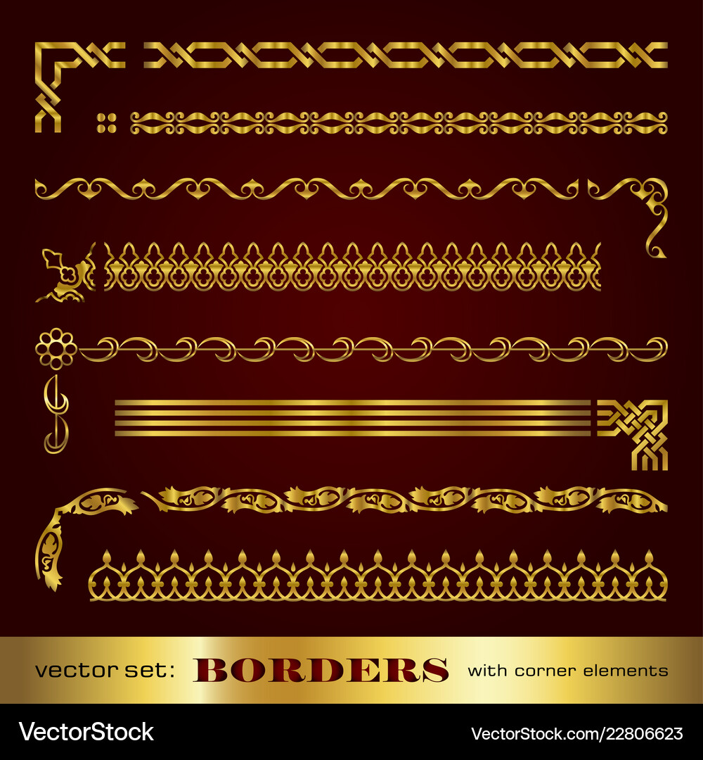 Gold frames borders and corner elements Royalty Free Vector