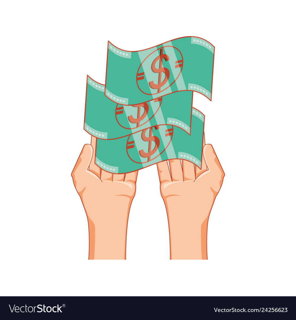 Hand with bills dollar money isolated icon