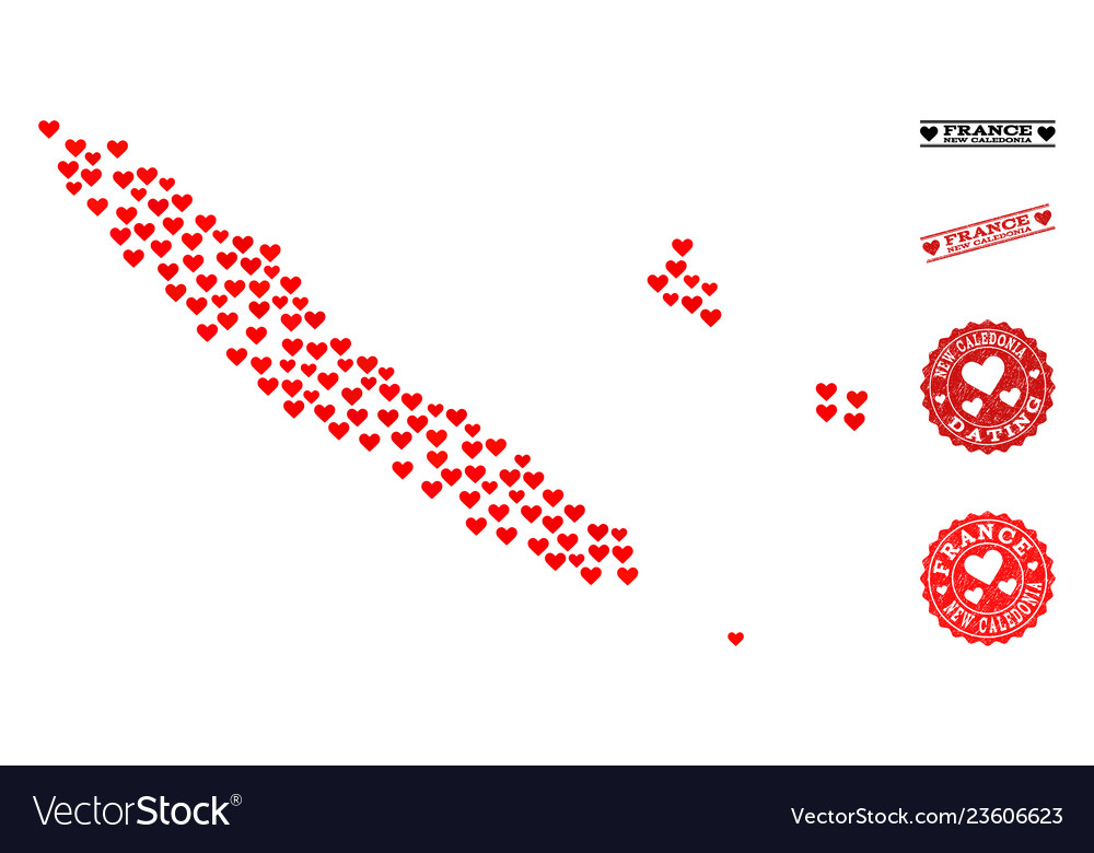 Heart collage map of new caledonia and grunge vector image Heart collage map of new caledonia and grunge