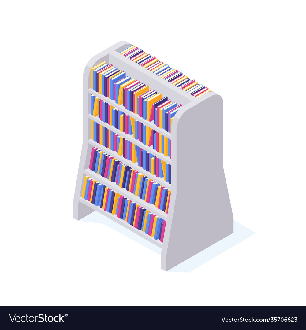 Library or store bookshelf full various hard vector image Library or store bookshelf full various hard