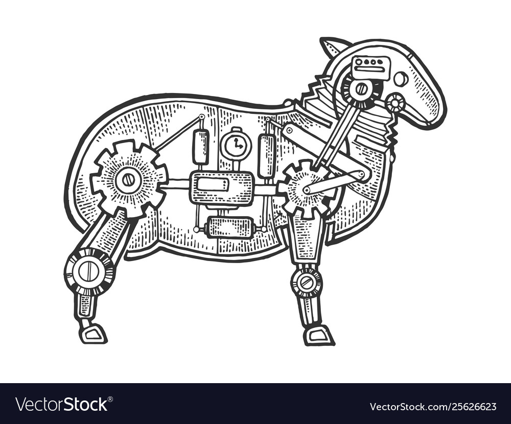 Mechanical Sheep Sketch - Scratch Board
