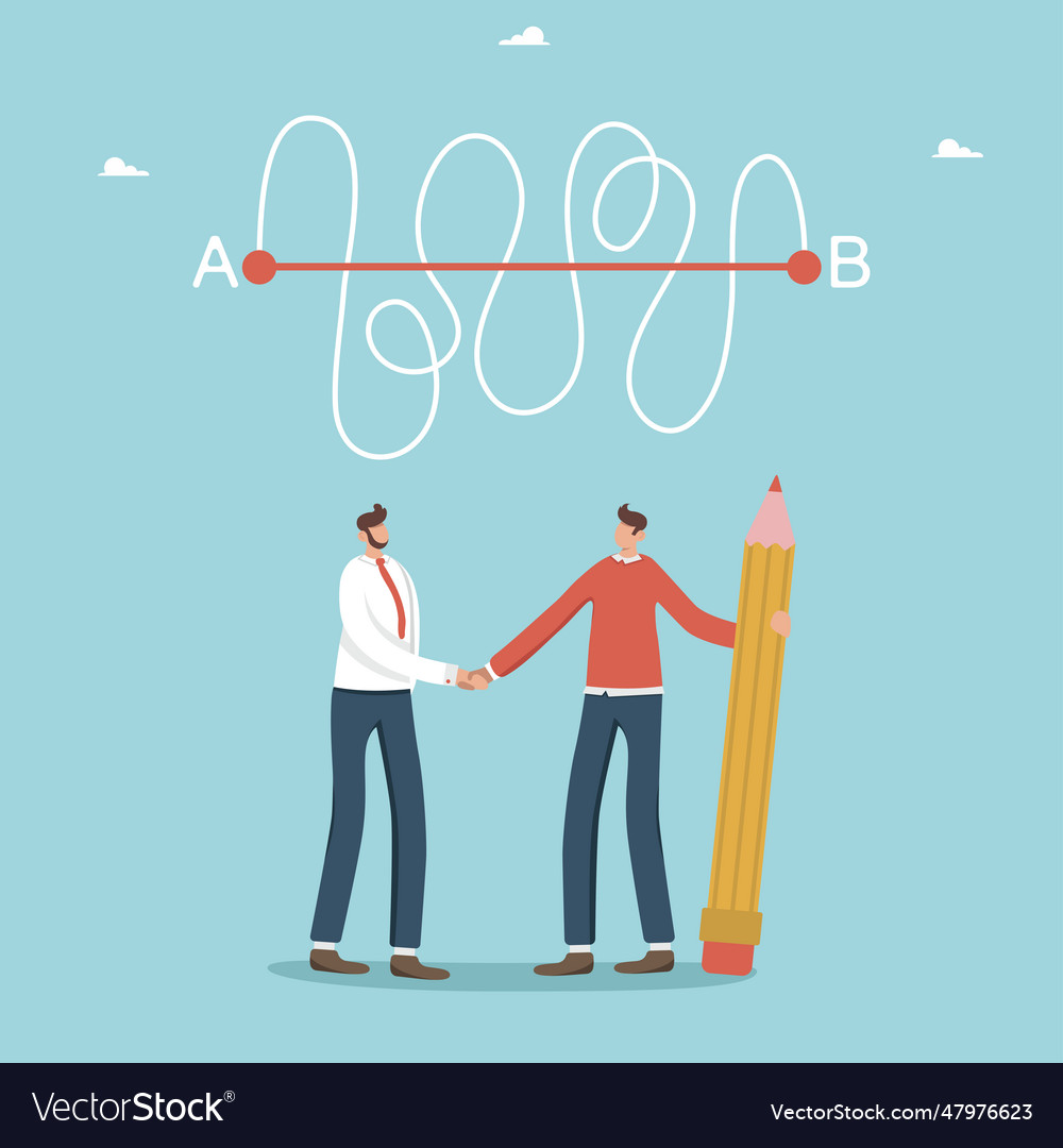 Men drew direct path from point a to b vector image Men drew direct path from point a to b